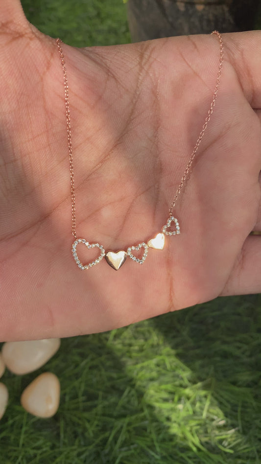 Rose Gold Hearts Chain And Locket