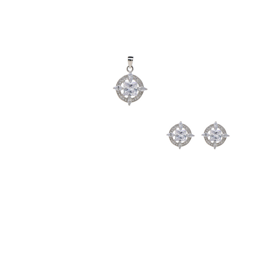 Silver Princess Cut Pendant Set