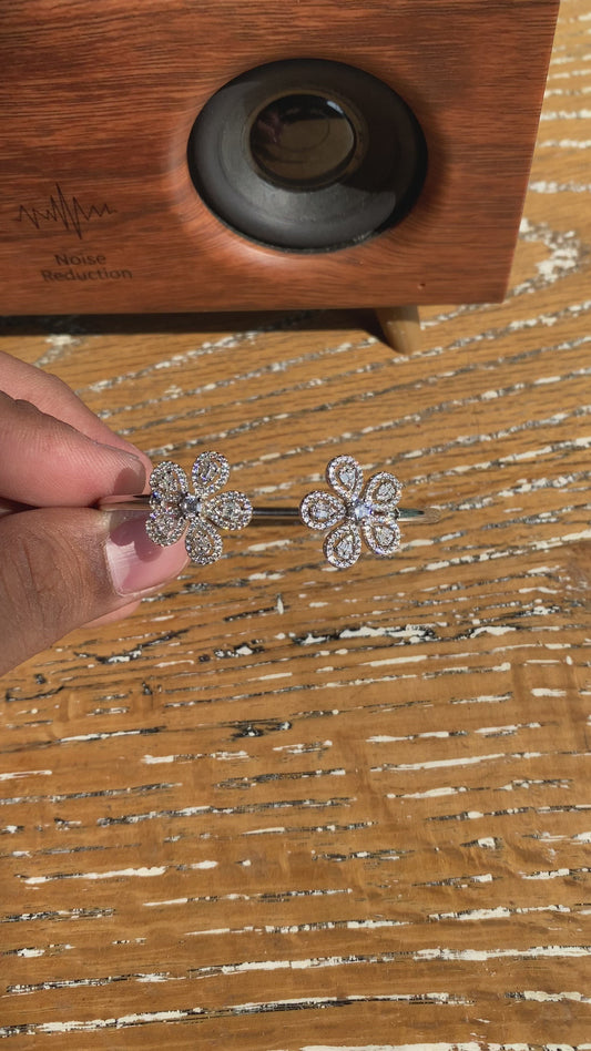 Silver Studded Flower Cuff Bracelet