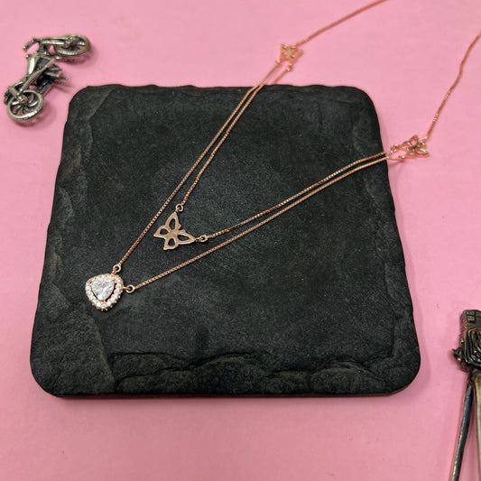 Rose Gold Double Layer Tri-Butterfly Chain