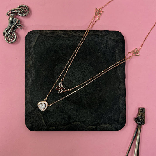 Rose Gold Double Layer Tri-Butterfly Chain