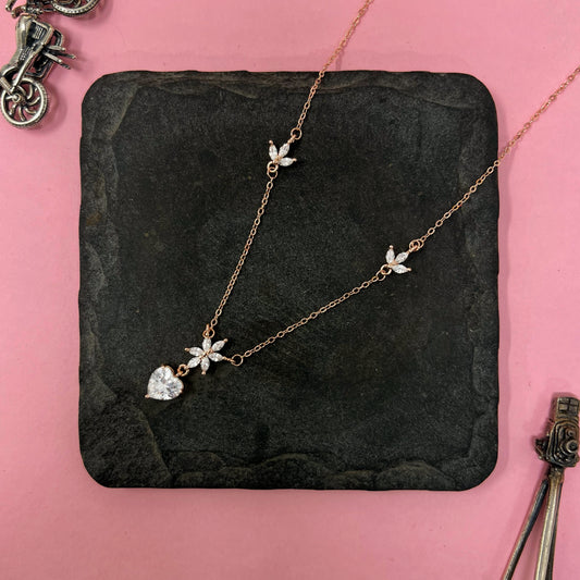 Rose Gold Heart Flower Chain