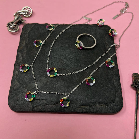 Studded Hexa Charms Chain Combo