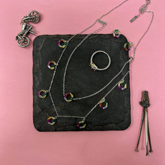 Studded Hexa Charms Chain Combo