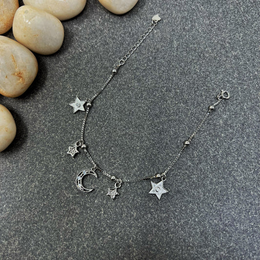 Silver Moon And Stars Charms Bracelet
