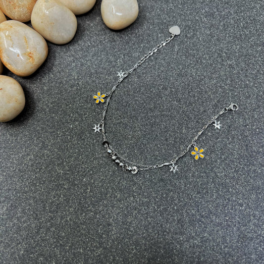 Silver Flower Charms Bracelet