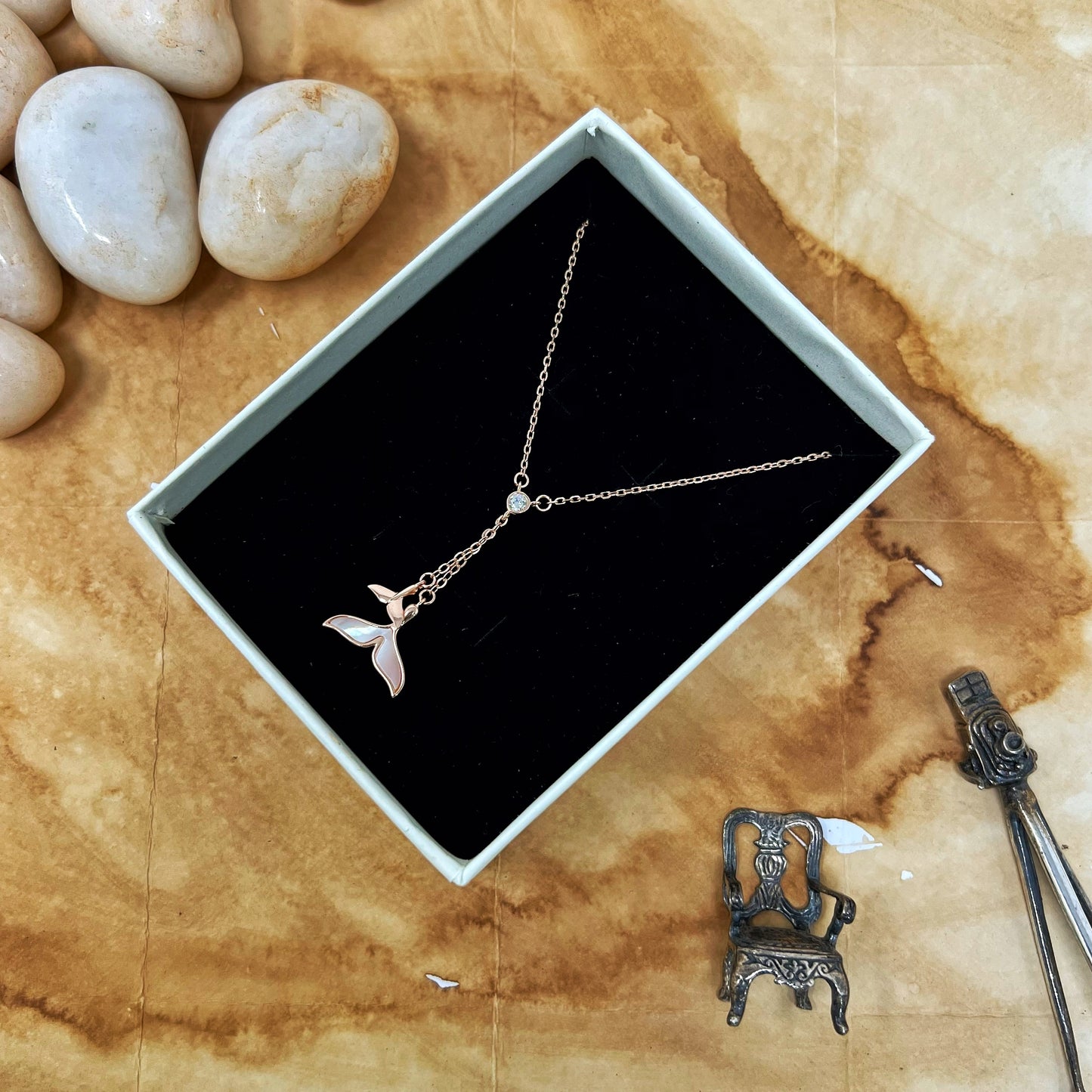 Rose Gold Fish Tail Chain And Locket
