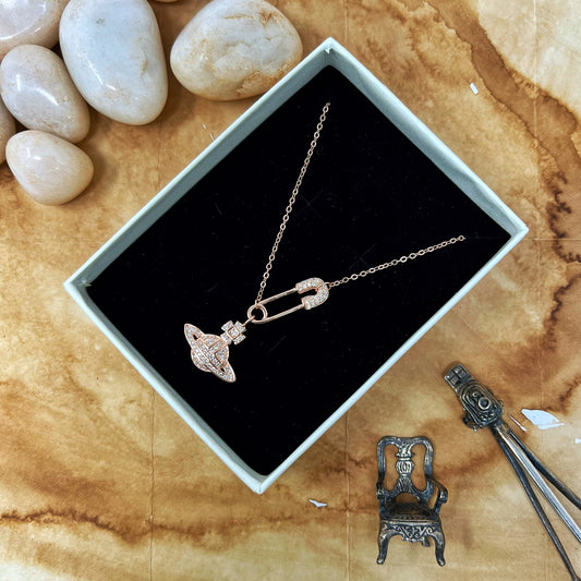 Rose Gold Saturn Chain And Locket