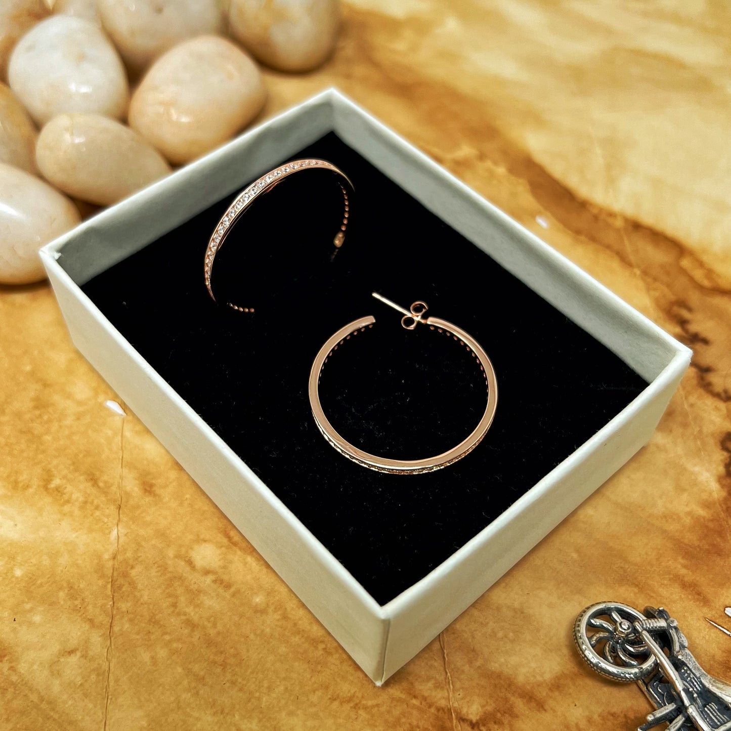 Rose Gold Solitaire C Hoops