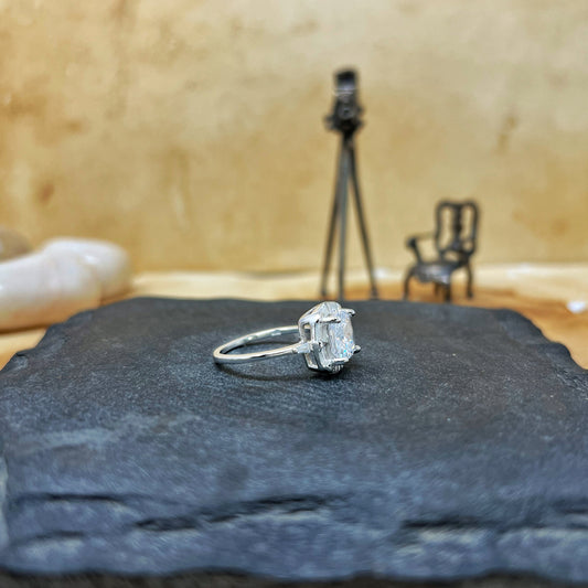 Silver Aurora Cushion Cut Ring