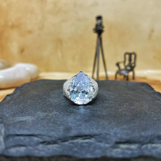 Silver Pear Cut Cocktail Ring