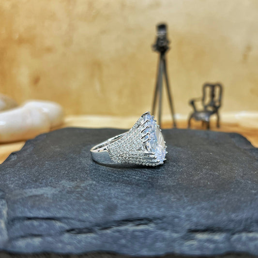 Silver Pear Cut Cocktail Ring