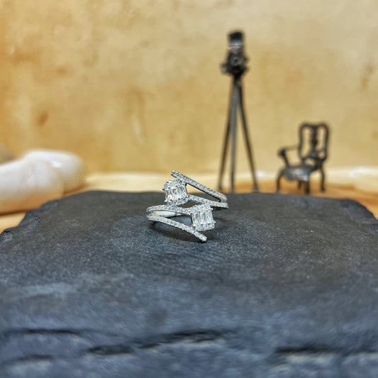 Silver Criss Cross Emerald Cut Ring