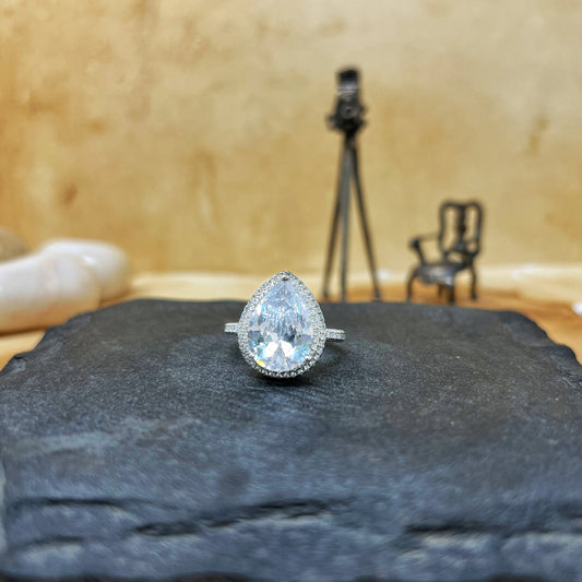 Silver Pear Cut Cocktail Ring
