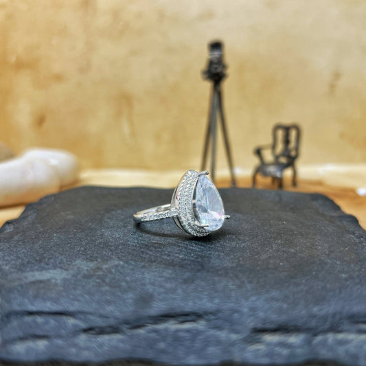 Silver Pear Cut Cocktail Ring