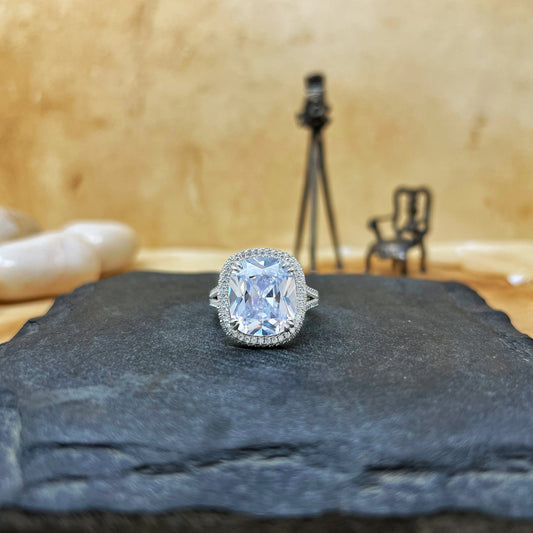 Silver Grande Cushion Cut Ring