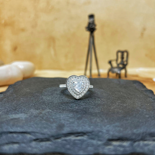 Silver Double Halo Heart Ring