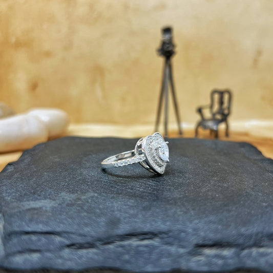 Silver Double Halo Heart Ring