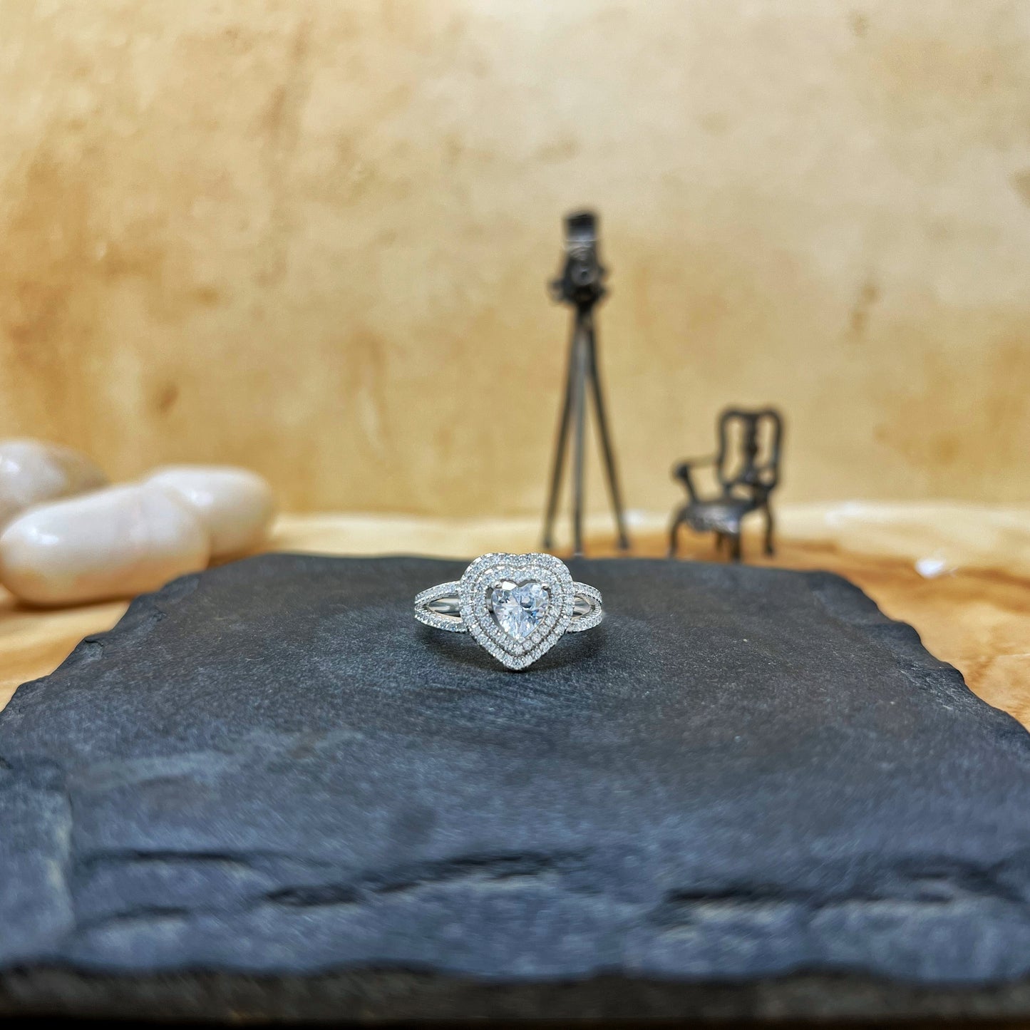 Silver Beryl Heart Ring