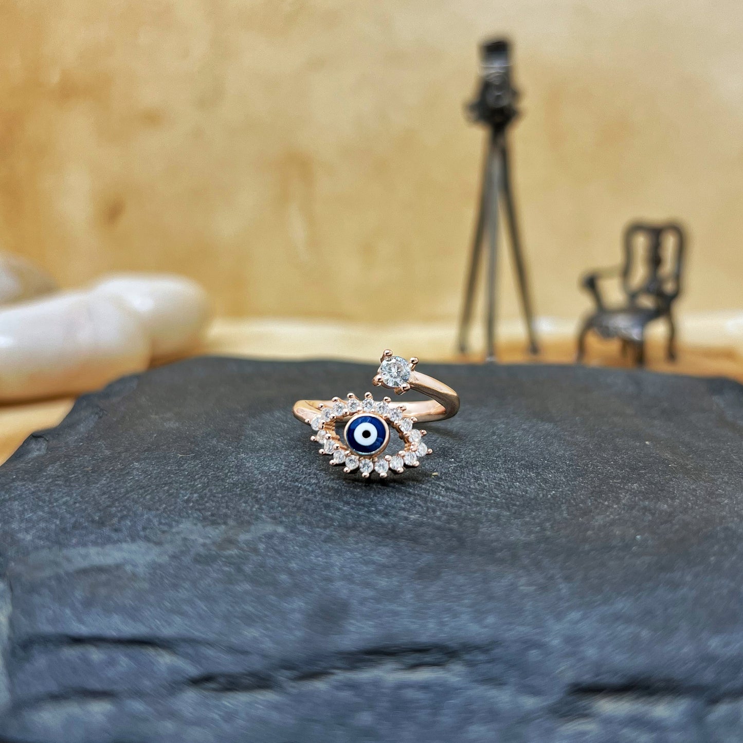 Buy CZ Evil Eye Ring With Lashes, Rose Gold Ring, Adjustable Ring,  Stackable Ring, Sterling Silver Jewelry, Open CZ Eye Ring, Demi-fine  Jewelry Online in India - Etsy