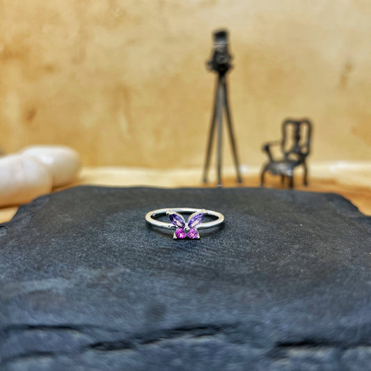 Silver Dual Colour Butterfly Ring