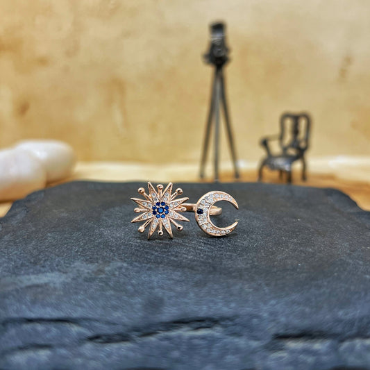 Rose Gold Moon And Star Adjustable Ring