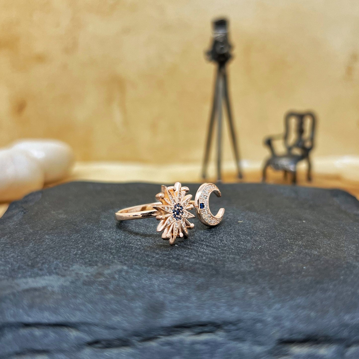 Rose Gold Moon And Star Adjustable Ring