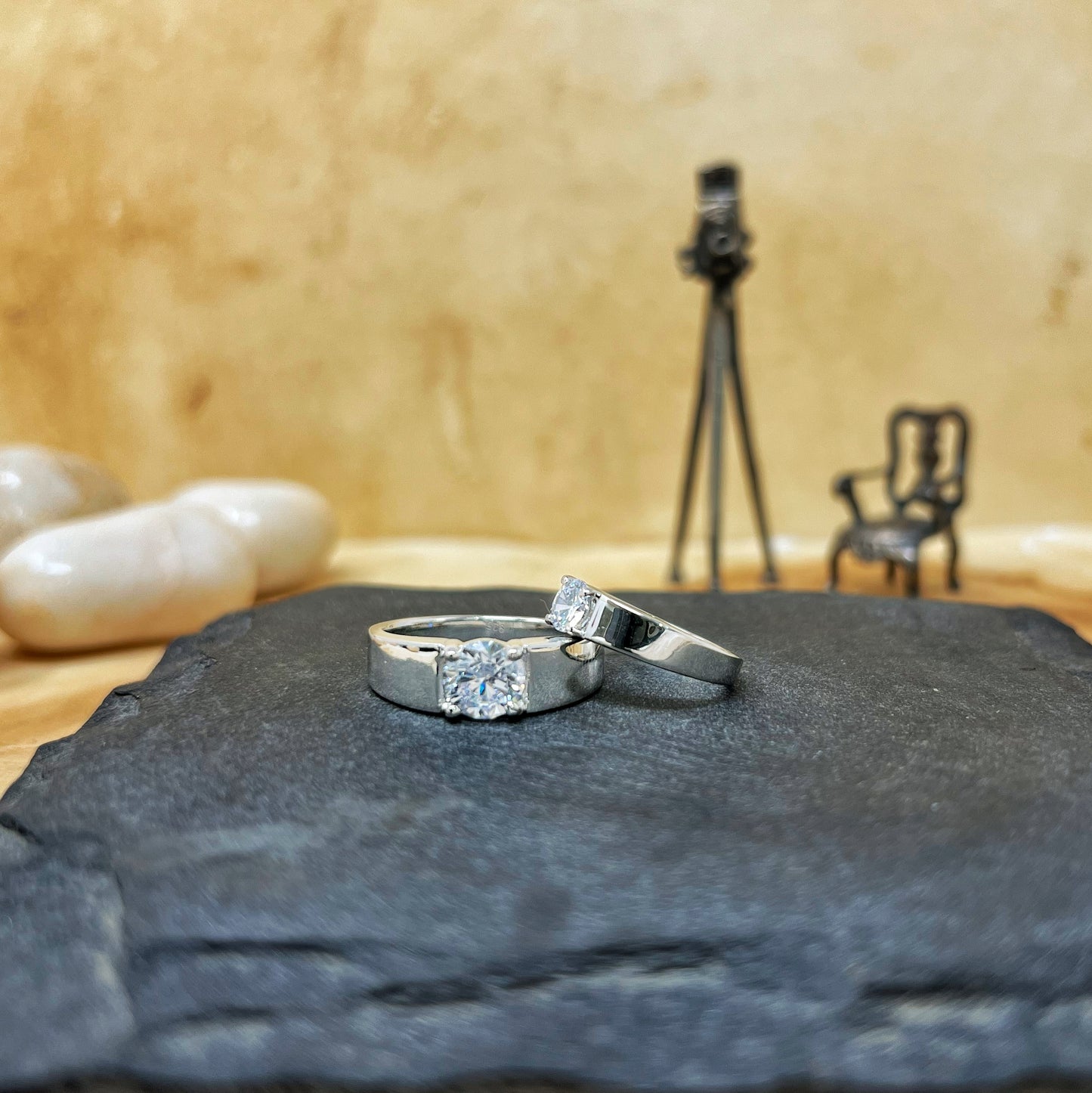 Classic Solitaire Couple Ring