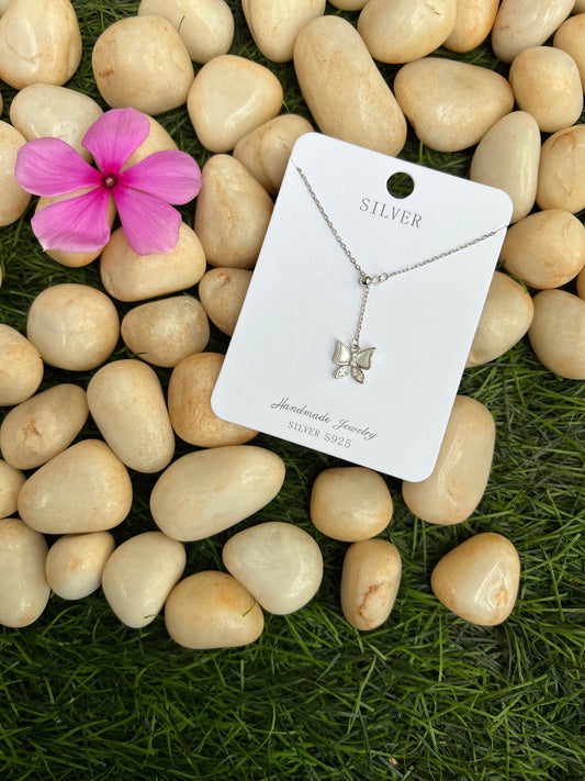 Silver MOP Butterfly Chain And Locket