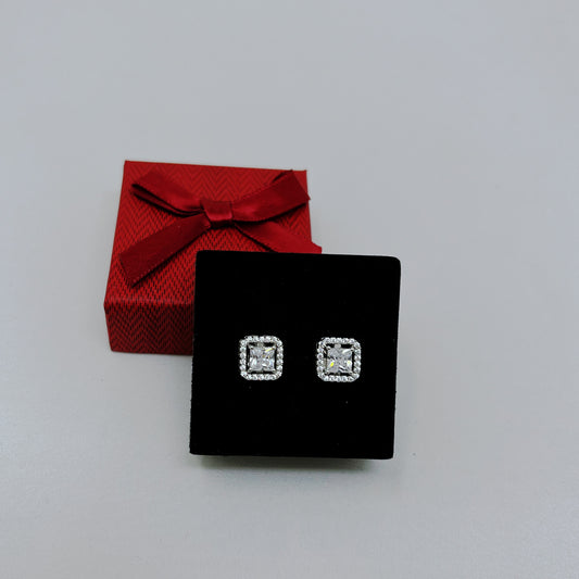 Silver Halo Princess cut Studs