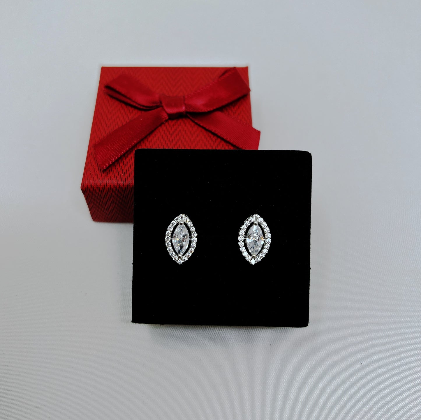 Silver Marquise Halo Studs