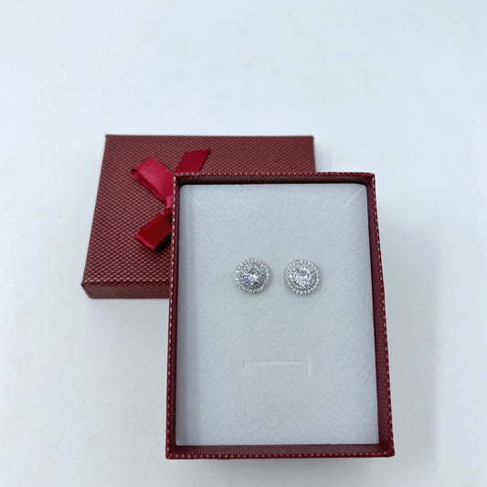 Silver Double Round Solitaire Studs