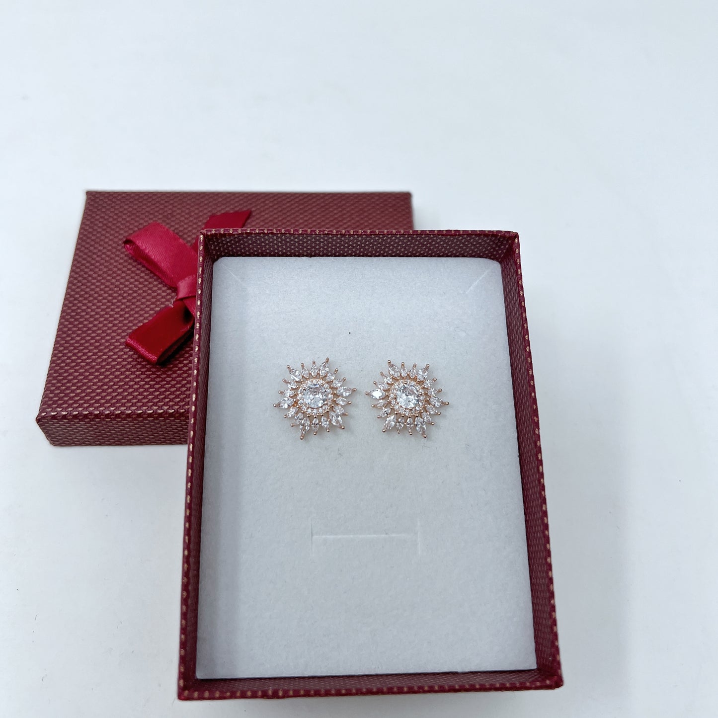 Rose Gold Solitaire Flower Studs