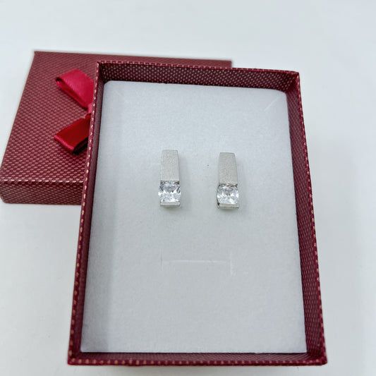 Silver Cushion Cut Matte Studs