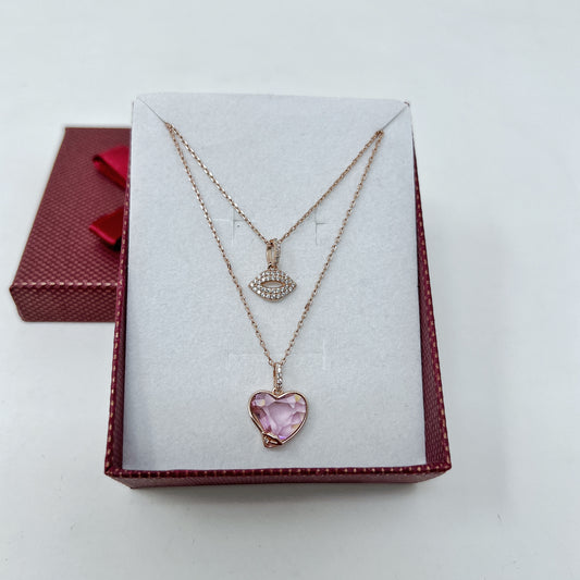 Double layer Pink Heart Chain