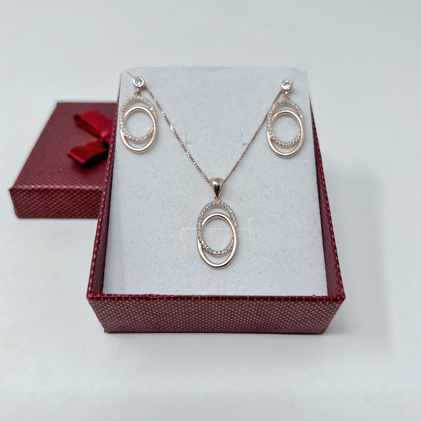 Rose Gold Double Oval Pendant Set