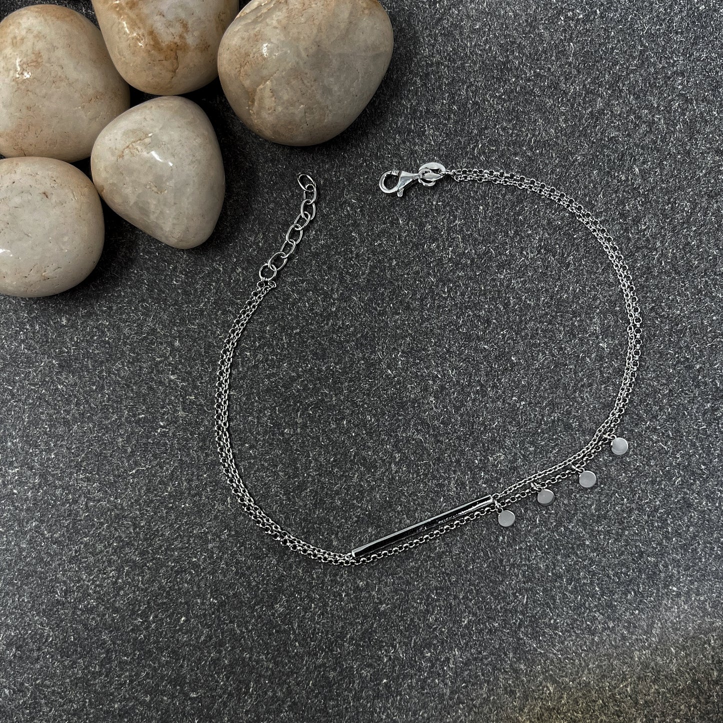 Silver Double Press Chain Anklet