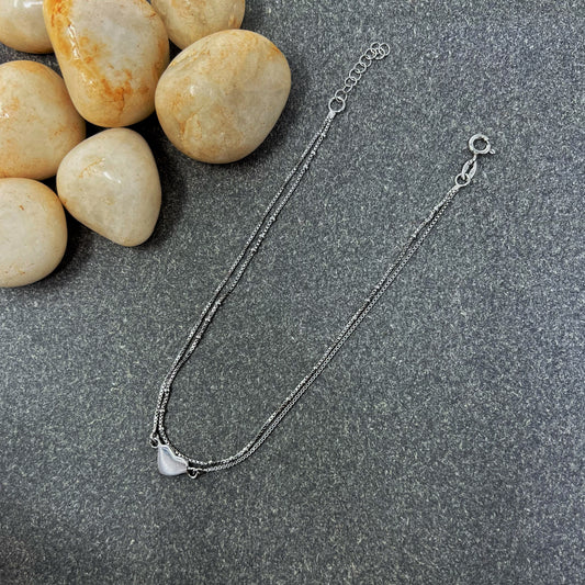 Silver Double Chain Heart Anklet