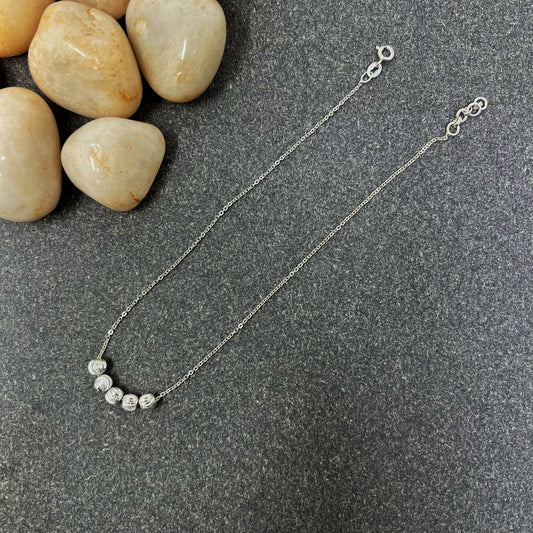 Silver Four Beads Press Chain Anklet