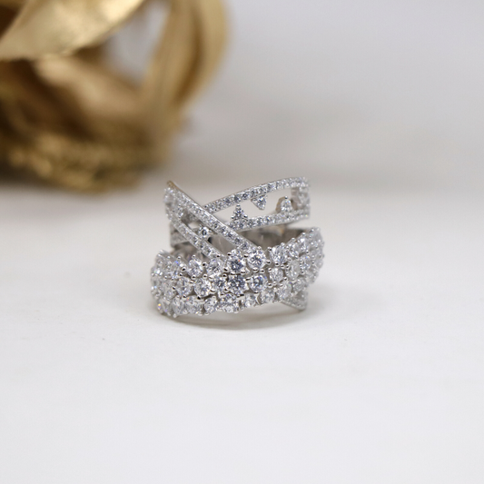 Silver Cross Layer Cocktail Ring