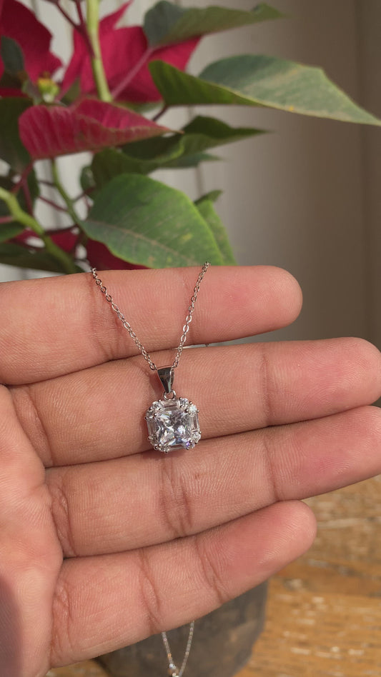 Silver Cushion Cut Chain And Locket