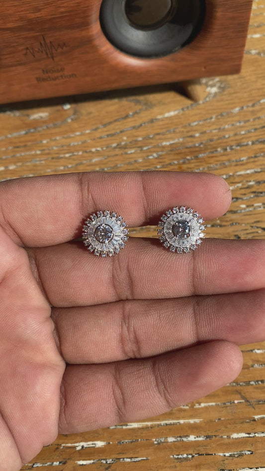 Silver Solitaire Studded Studs