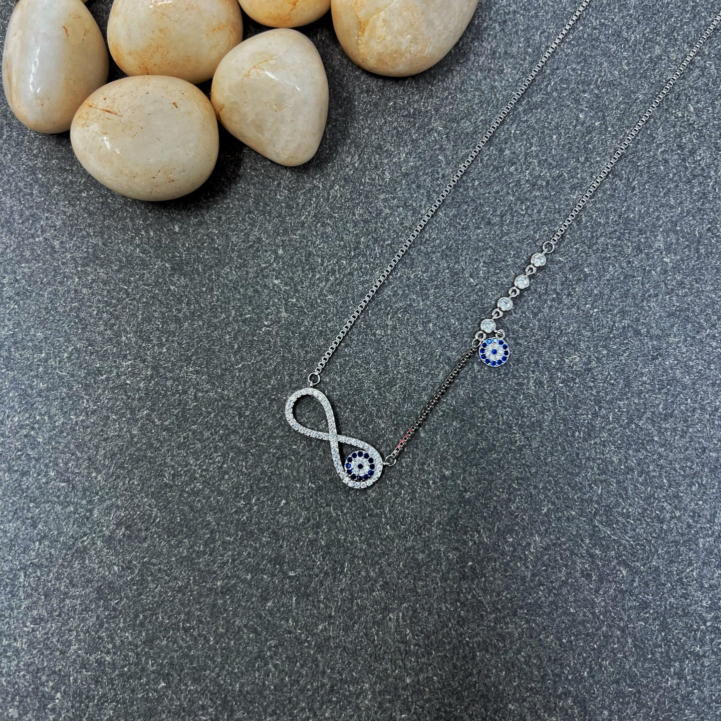 Silver Evil Eye And Infinity Chain And Locket